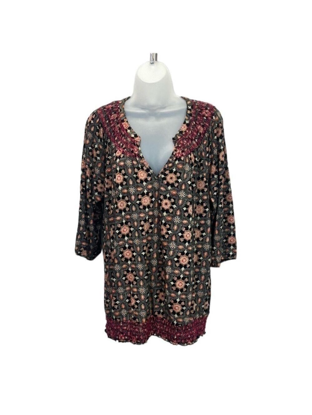 Lucky Brand Women 3/4 Sleeve Blouse Top Size 1X